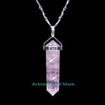 Sold Natural Iced Rose Crystal Quartz Pendulum Point Silver Pendant & 18"L 925 Silver Necklace (RH) - Match Fashion/ Leisure Garments & Spirit Healing